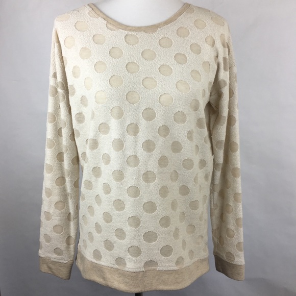 Kensie Tops - Kenzie Cream Lon Sleeve Thick Polka Dot Top